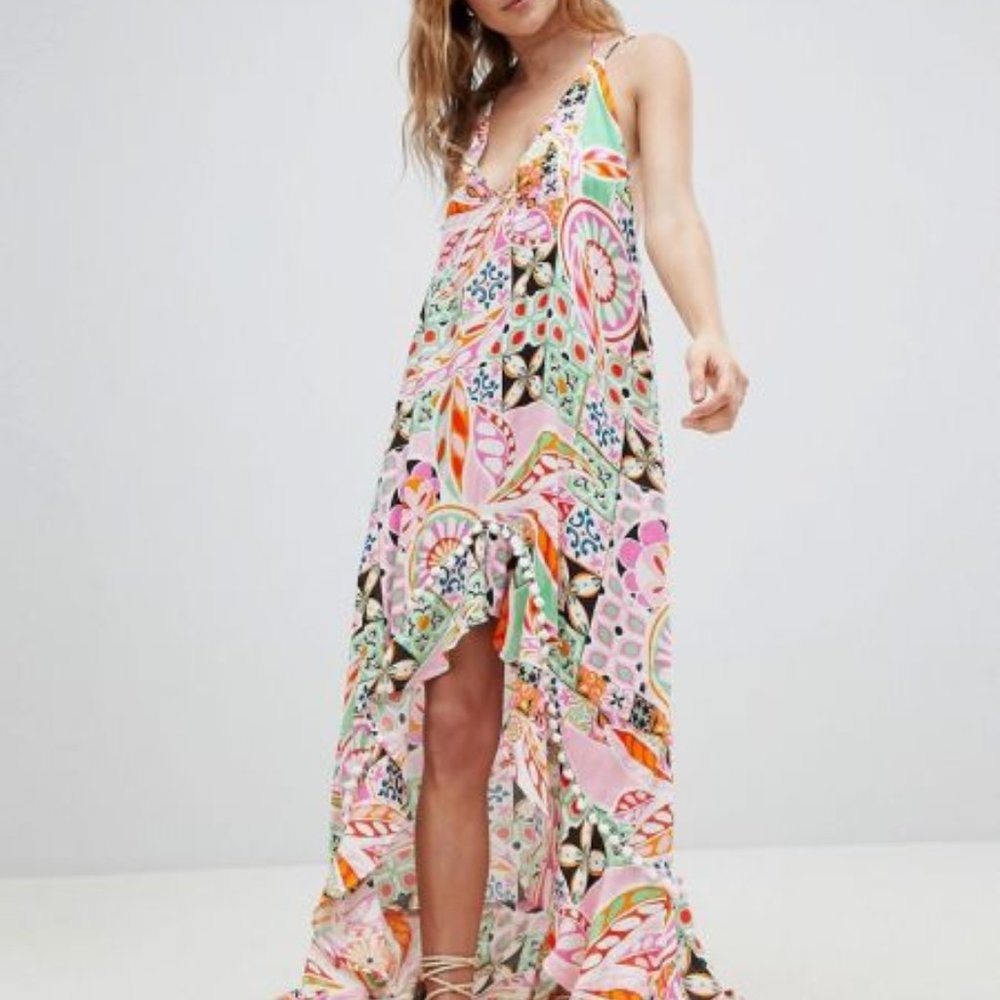 ASOS Multicolor Paisley Maxi Swim Coverup - Pink, Green, Orange